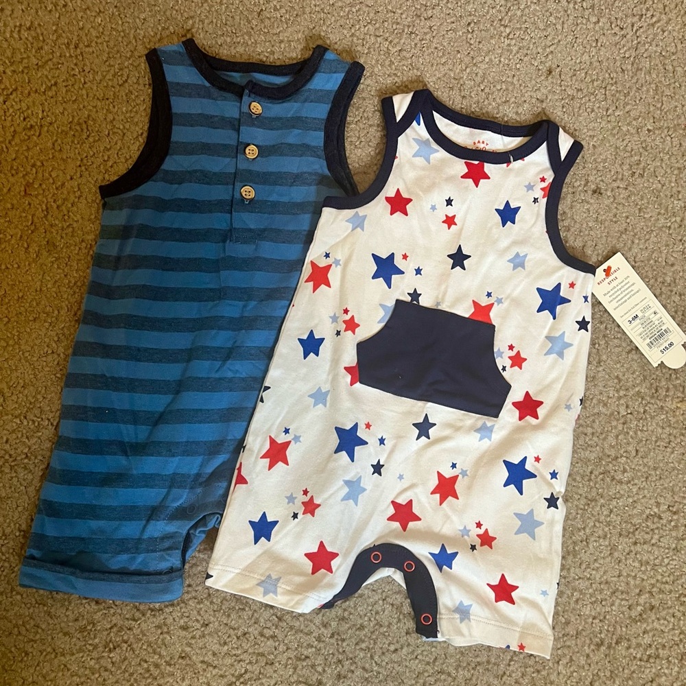 Striped and Star-Patterned Baby Rompers